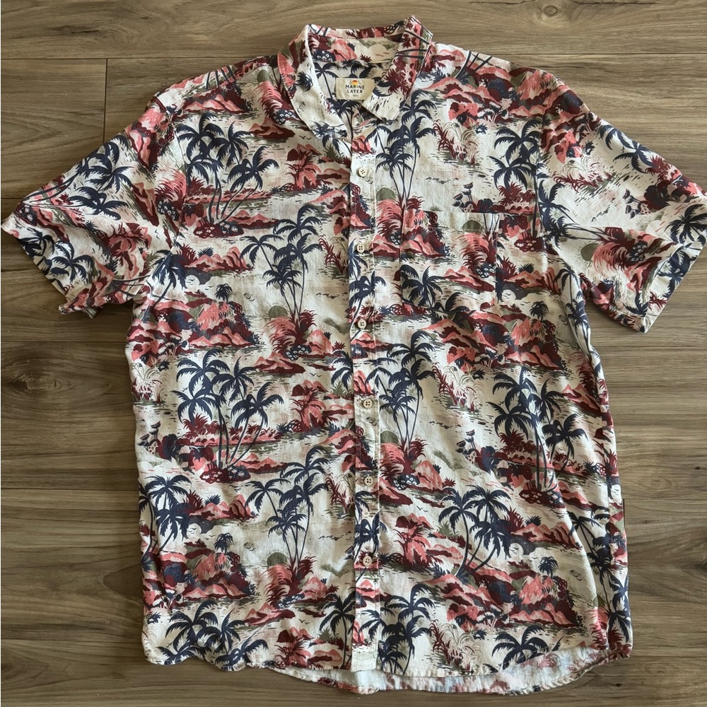 Marine Layer Tropical Lightweight Linen Shirt- Size: L - Picture 2 of 5